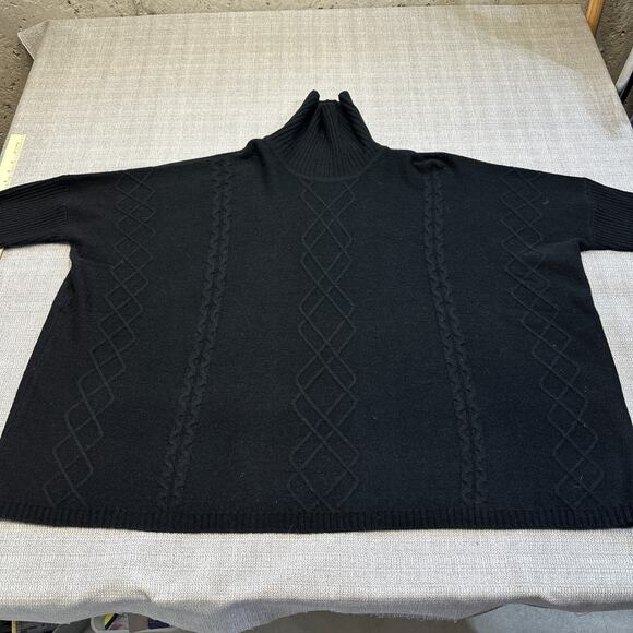 Tabitha Webb Poncho Sweater Womens M /‎ L Black Cable Knit Turtleneck Wool Blend - Picture 1 of 8